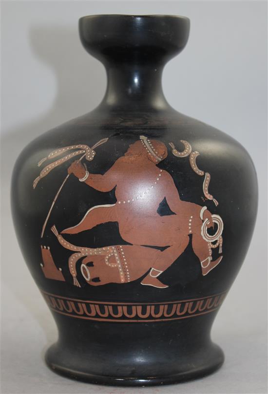 A Staffordshire Greek revival red figure jug, 19th century, 22cm